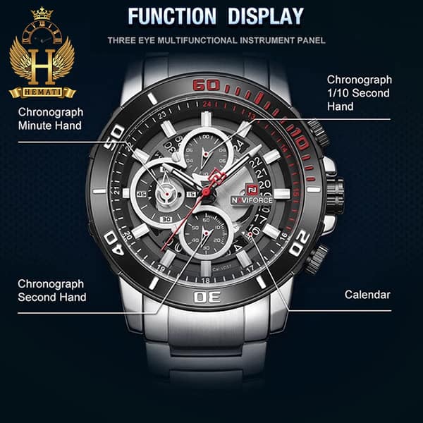 مشخصات ساعت مردانه نیوی فورس مدل naviforce nf9174m نقره ای مشکی
