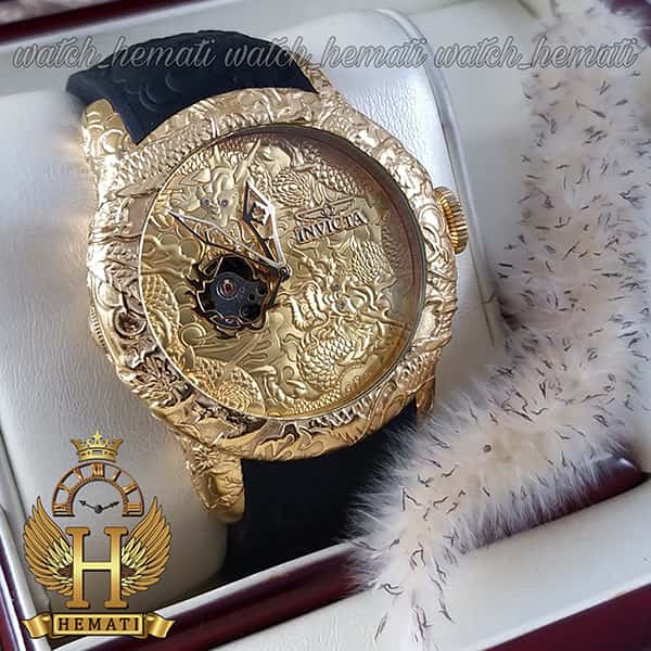 پر فروشترین ساعت مچی عقربه ای مردانه اینویکتا یاکوزا 25083 Invicta Yacuza قاب و صفحه طلایی با بند مشکی