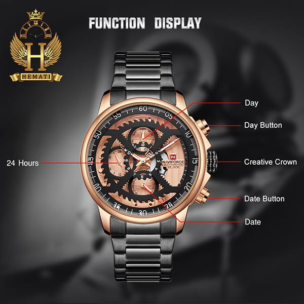 مشخصات ساعت مردانه نیوی فورس مدل naviforce nf9150m مشکی رزگلد