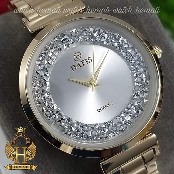 خرید آنلاین ساعت زنانه داتیس اورجینال مدل DATIS D8339L طلایی با نگین سوارفسکی صفحه نقره ای
