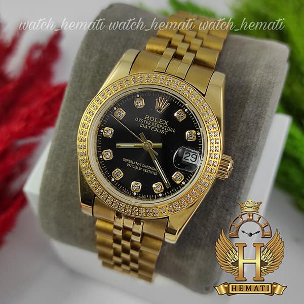 خرید ، قیمت ، مشخصات ساعت زنانه رولکس دیت جاست Rolex Datejust RODJL32503 طلایی ، دور قاب دو رج نگین ، قطر 32 میلیمتر