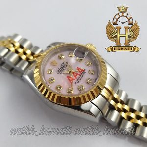 ساعت زنانه رولکس دیت جاست Rolex Datejust RODJL119 نقره ای طلایی با صفحه صورتی