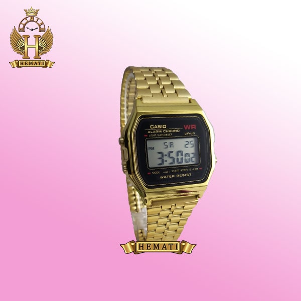 خرید ، قیمت ، مشخصات ساعت اسپرت کاسیو نوستالژی CASIO A159WA-N1DF طلایی (صفحه مشکی)
