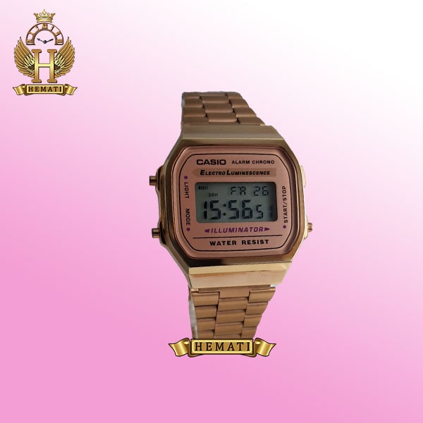 ساعت اسپرت کاسیو نوستالژی CASIO A168 رزگلد | گالری ساعت همتی