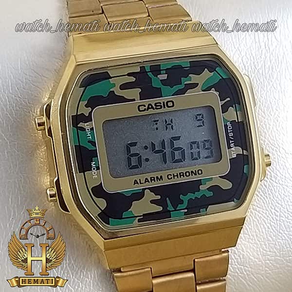 مشخصات ساعت اسپرت کاسیو CASIO A168WE طلایی (صفحه چریکی)