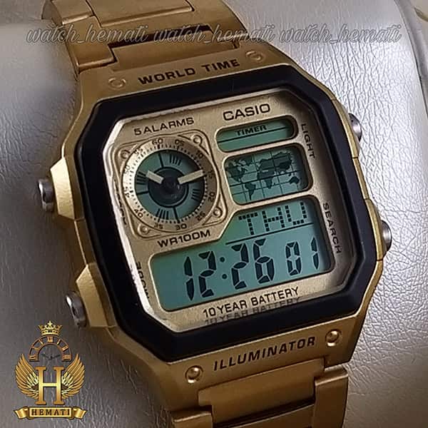 خرید ، قیمت ، مشخصات ساعت مردانه کاسیو جهان نما Casio World Time AE-1200WHD-1AVDF طلایی
