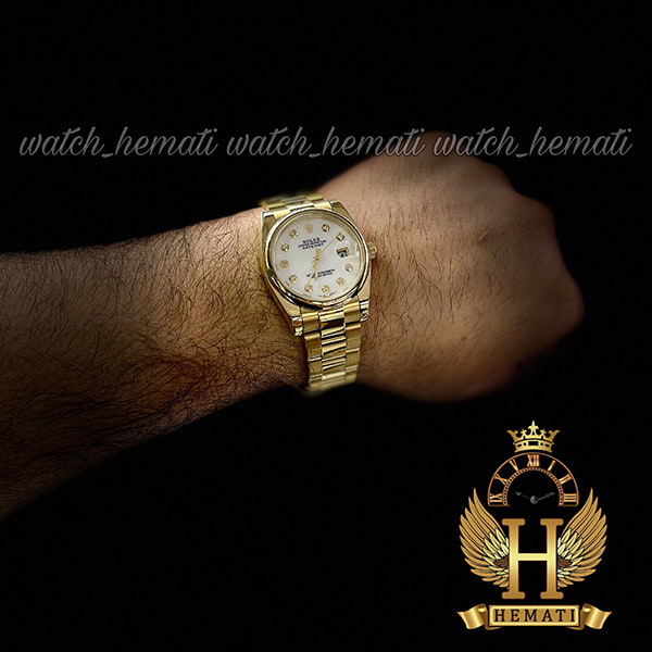 خرید اینترنتی ساعت مردانه رولکس دیت جاست Rolex Datejust RODJM402 ،طلایی ، بند اویستر ، دور قاب ساده