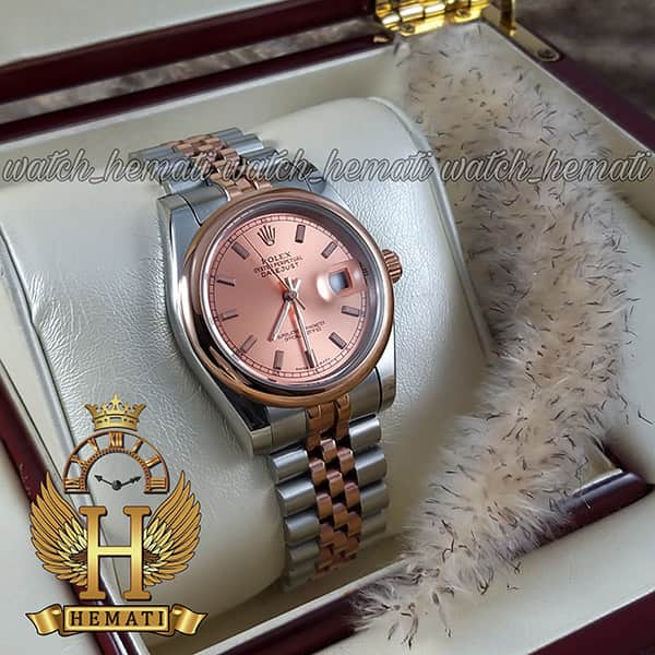 خرید ، قیمت ، مشخصات ساعت مردانه رولکس دیت جاست Rolex Datejust RODJM403 نقره ای رزگلد ، دور قاب ساده ، ایندکس خط