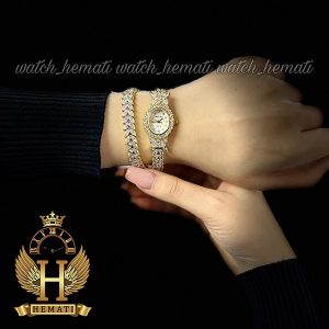 خرید اینترنتی ساعت زنانه رویال کرون مدل پروانه Royal crown 2527 طلایی نگین سواروسکی دو دوربند