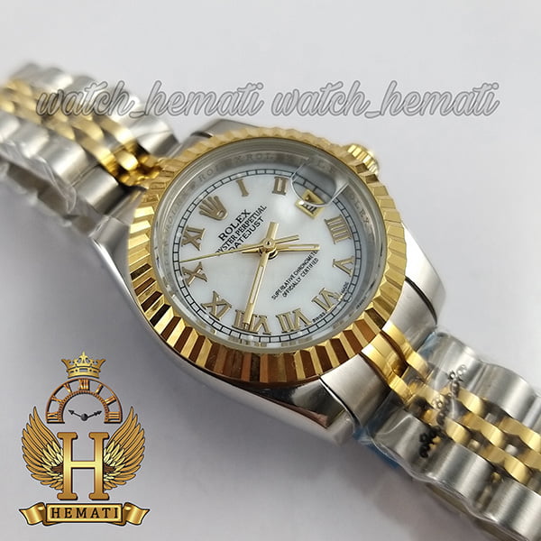 خرید انلاین ساعت زنانه رولکس دیت جاست Rolex Datejust RODJL32300 نقره ای طلایی با ایندکس یونانی