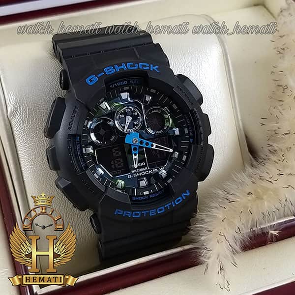 خرید ، قیمت ، مشخصات ساعت مردانه کاسیو جی شاک Casio G-Shock GA-100CM R قاب وبند مشکی با صفحه آبی