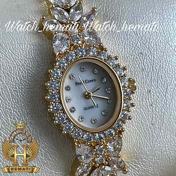 خرید ساعت زنانه رویال کرون Royal Crown 2527 مدل پروانه به رنگ طلایی تک دور بند با نگین سوارفسکی