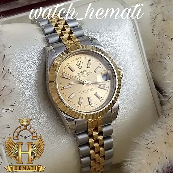 خرید اینترنتی ساعت زنانه رولکس دیت جاست Rolex Datejust RODJL203 نقره ای طلایی با ایندکس خط