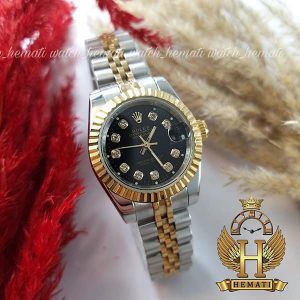 مشخصات ساعت زنانه رولکس دیت جاست Rolex Datejust RODJL117 نقره ای طلایی با صفحه مشکی