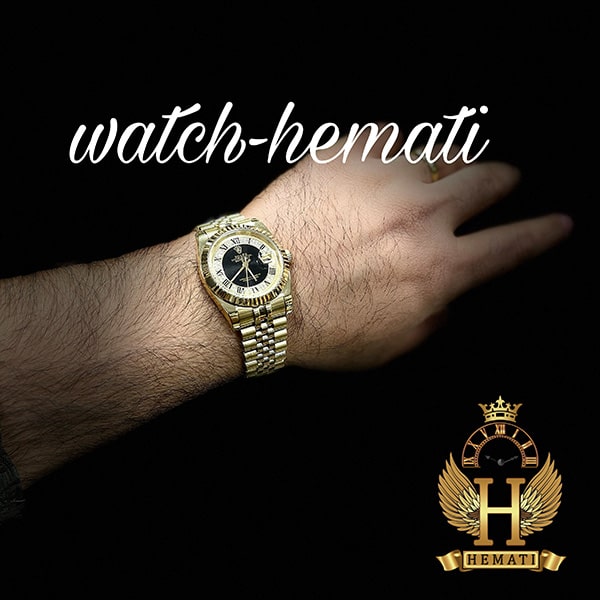 خرید اینترنتی ساعت مردانه رولکس دیت جاست Rolex Datejust RODJM302 قاب و بند طلایی با صفحه مشکی و طلایی