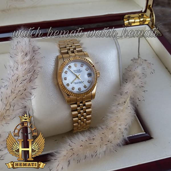 خرید ساعت زنانه رولکس دیت جاست Rolex Datejust RODJL105 طلایی صفحه سفید صدف