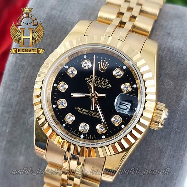 خرید انلاین ساعت زنانه رولکس دیت جاست Rolex Datejust RODJL106 طلایی صفحه مشکی