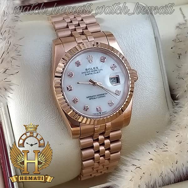خرید ارزان ساعت مردانه رولکس دیت جاست Rolex Datejust RODJM104 قاب و بند رزگلد با صفحه سفید صدفی