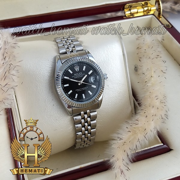 خرید ، قیمت ، مشخصات ساعت زنانه رولکس دیت جاست RODJCO104 قاب و بند نقره ای با صفحه مشکی و ایندکس خط