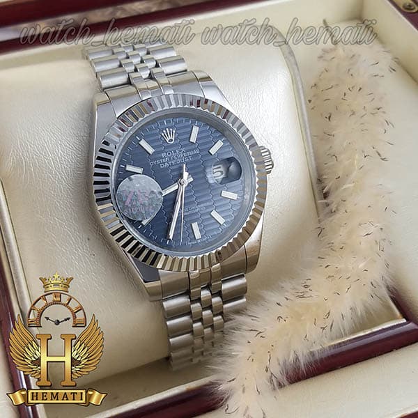 مشخصات ساعت مردانه رولکس دیت جاست اتوماتیک Rolex Datejust RODJAM103 قاب و بند استیل نقره ای با صفحه سرمه ای طرحدار