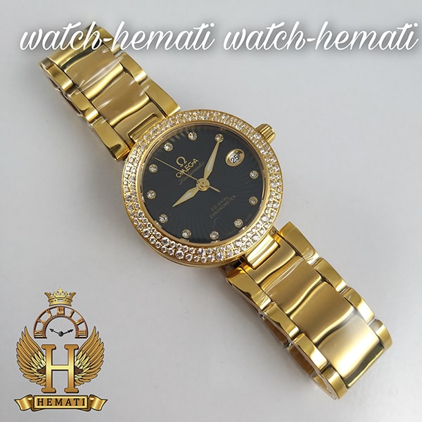 مشخصات ساعت عقربه ای زنانه امگا لیدی ماتیک Omega Ladymatic OMGLM106 طلایی با صفحه مشکی