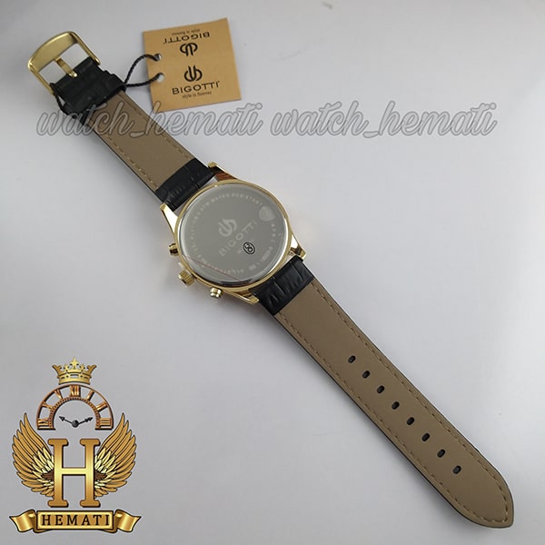 مشخصات ساعت مچی مردانه بیگوتی BIGOTTI BG.1.10260-5 قاب طلایی با صفحه نقره ای و بند چرم مشکی
