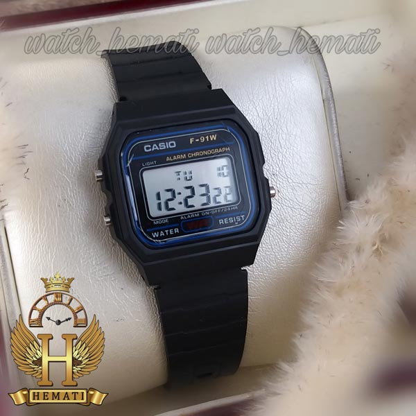 خرید ، قیمت ، مشخصات ساعت اسپرت کاسیو نوستالژی CASIO F-91W مشکی بند رابر