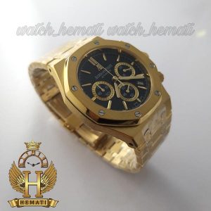مشخصات ساعت مردانه سه موتوره اودمار پیگه Audemars Piguet Royal Oak ap313 طلایی صفحه مشکی با حلقه های طلایی