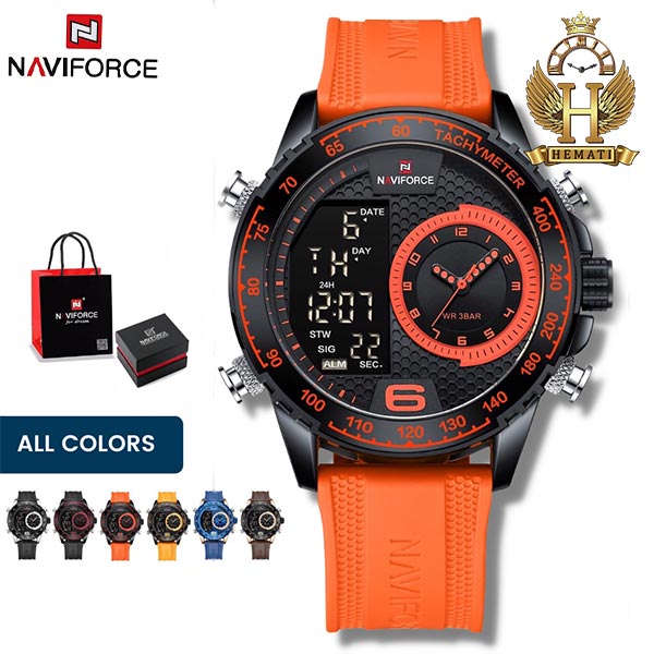 فروش اینترنتی ساعت مردانه دو زمانه نیوی فورس NAVIFORCE NF9199 بند رابر در رنگبندی