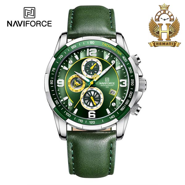 خرید ساعت مچی مردانه نیوی فورس Naviforce NF8020 قاب نقره ای با صفحه و بند چرم سبز