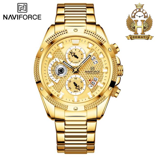 مشخصات ساعت مچی مردانه نیوی فورس Naviforce NF8021 قاب و بند و صفحه طلایی