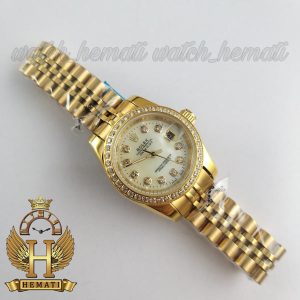 بهترین فروشنده ساعت زنانه رولکس دیت جاست Rolex Datejust RODJL505 طلایی صفحه سفید دور قاب نگین