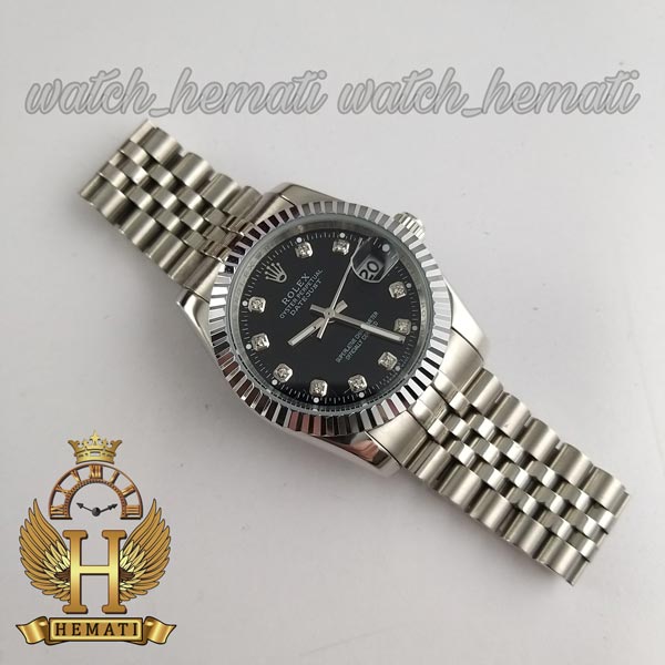 ساعت مردانه رولکس دیت جاست هایکپی Rolex Datejust RODJM111 قاب و بند نقره ای با صفحه مشکی