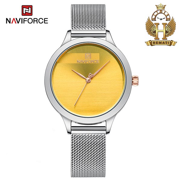 قیمت ساعت مچی زنانه نیوی فورس Naviforce NF5027 اورجینال در رنگ نقره ای صفحه زرد