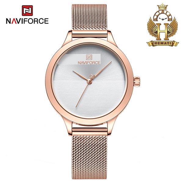 خرید ارازن ساعت مچی زنانه نیوی فورس Naviforce NF5027 اورجینال در رنگ رزگلد صفحه نقره ای