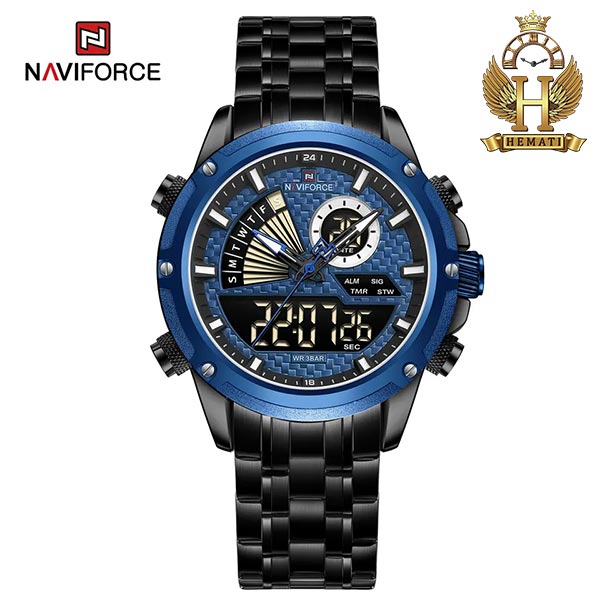 فروش ساعت مچی مردانه نیوی فورس دو زمانه NAVIFORCE NF9205 اورجینال در رنگ مشکی سرمه ای