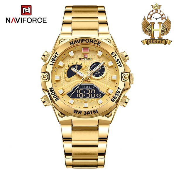 فروش ساعت مچی مردانه نیوی فورس دو زمانه NAVIFORCE NF9207 اورجینال به رنگ طلایی
