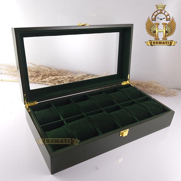 جعبه ساعت لوکس کلکسیونی چوبی 12تایی box12129 (تمام سبز) بالشت لوکس